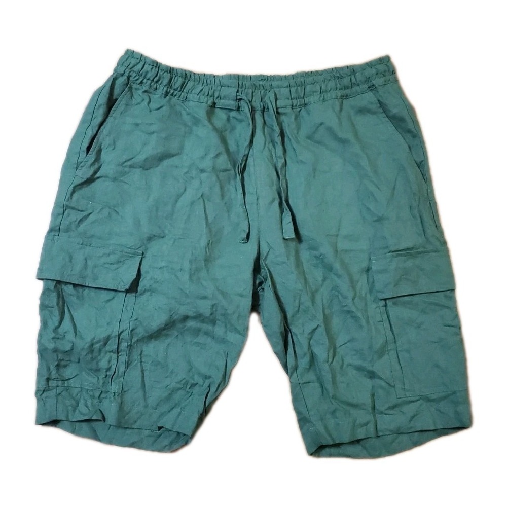 Magic Linen Mens Linen Cargo Shorts Size XXL Green Pockets